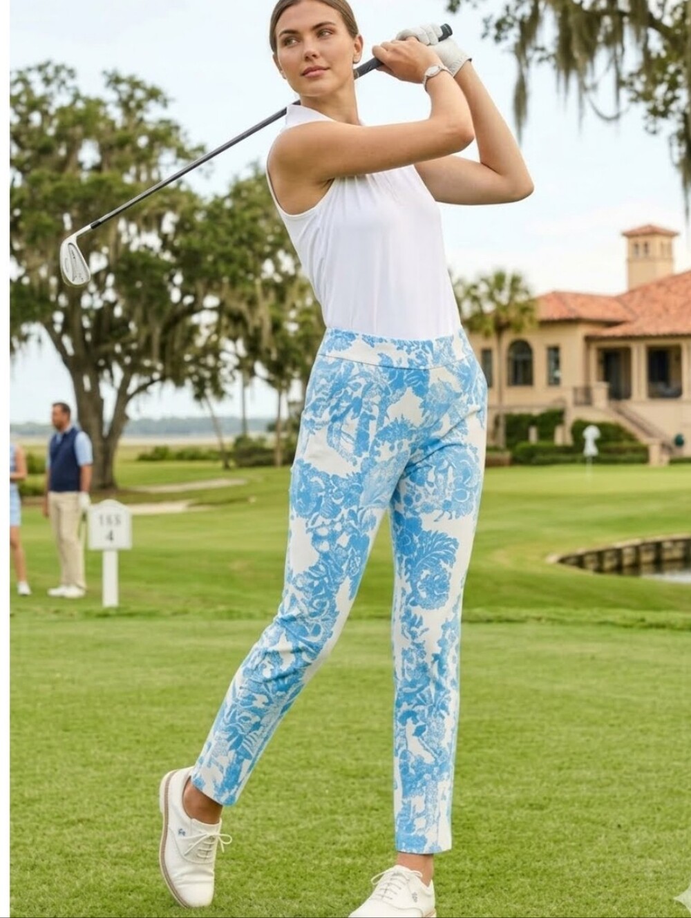 Lilly Pulitzer Luxletic Corso Pant Toile Me About It Blue White EUC Size 0